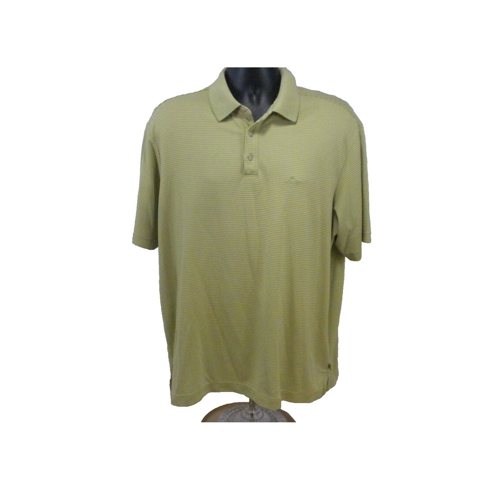 Tommy Bahama Mens Polo Shirt L Green Knit Striped Short Sleeve Marlin Logo Golf‎